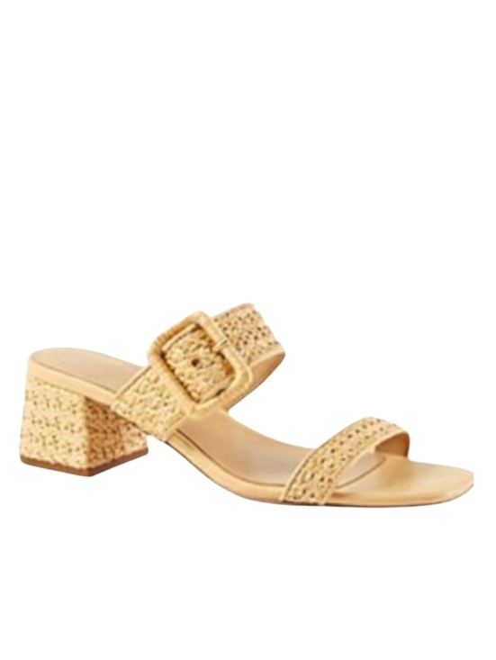 Ann Taylor Shoes - NEW! ANN TAYLOR Raffia Slip On Block Heel Sandals Buckle Accent 6.
